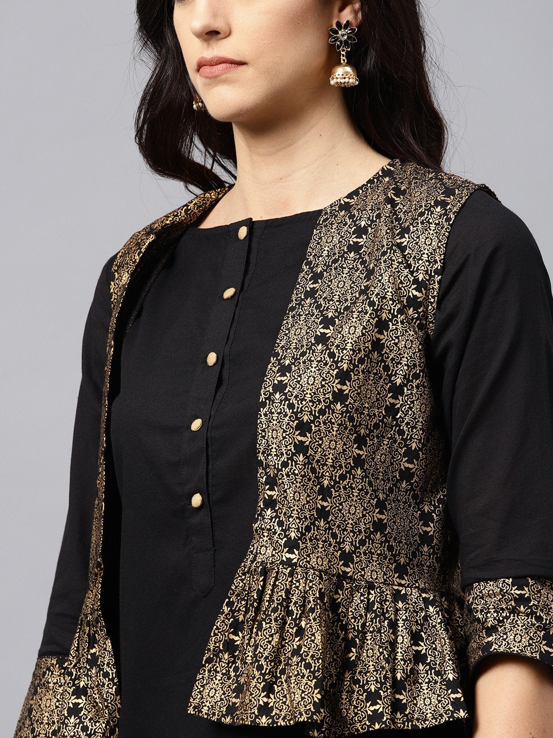 Black Kurta With Golden Short Detachable Jacket | LASVINI - Redefining Indian Fashion with Elegance
