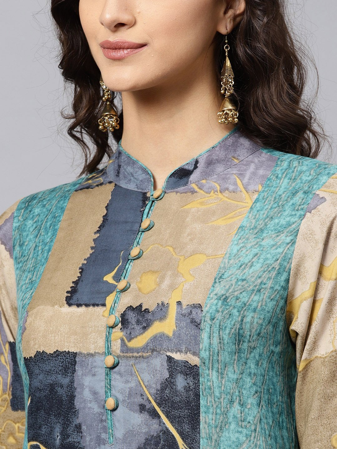 Multi Colored Front Placket Kurta With Mandarin Collar And Full Sleeves | LASVINI - Redefining Indian Fashion with Elegance