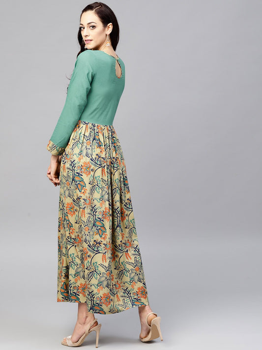 Multi Printed Maxi Dress With Round Neck And Full Sleeves | LASVINI - Redefining Indian Fashion with Elegance