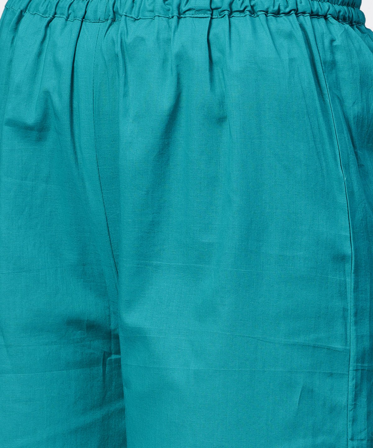 Blue 3/4Th Sleeve Cotton Printed Assymetric Kurta With Ankle Length Pallazo | LASVINI - Redefining Indian Fashion with Elegance