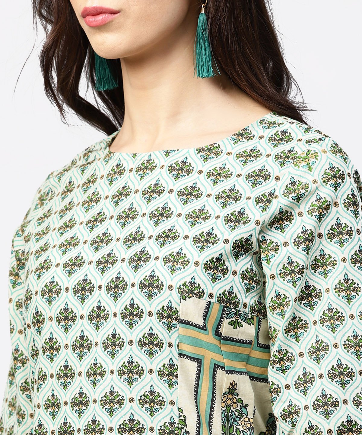 Green Printed Half Flared Sleeve A-Line Kurta | LASVINI - Redefining Indian Fashion with Elegance