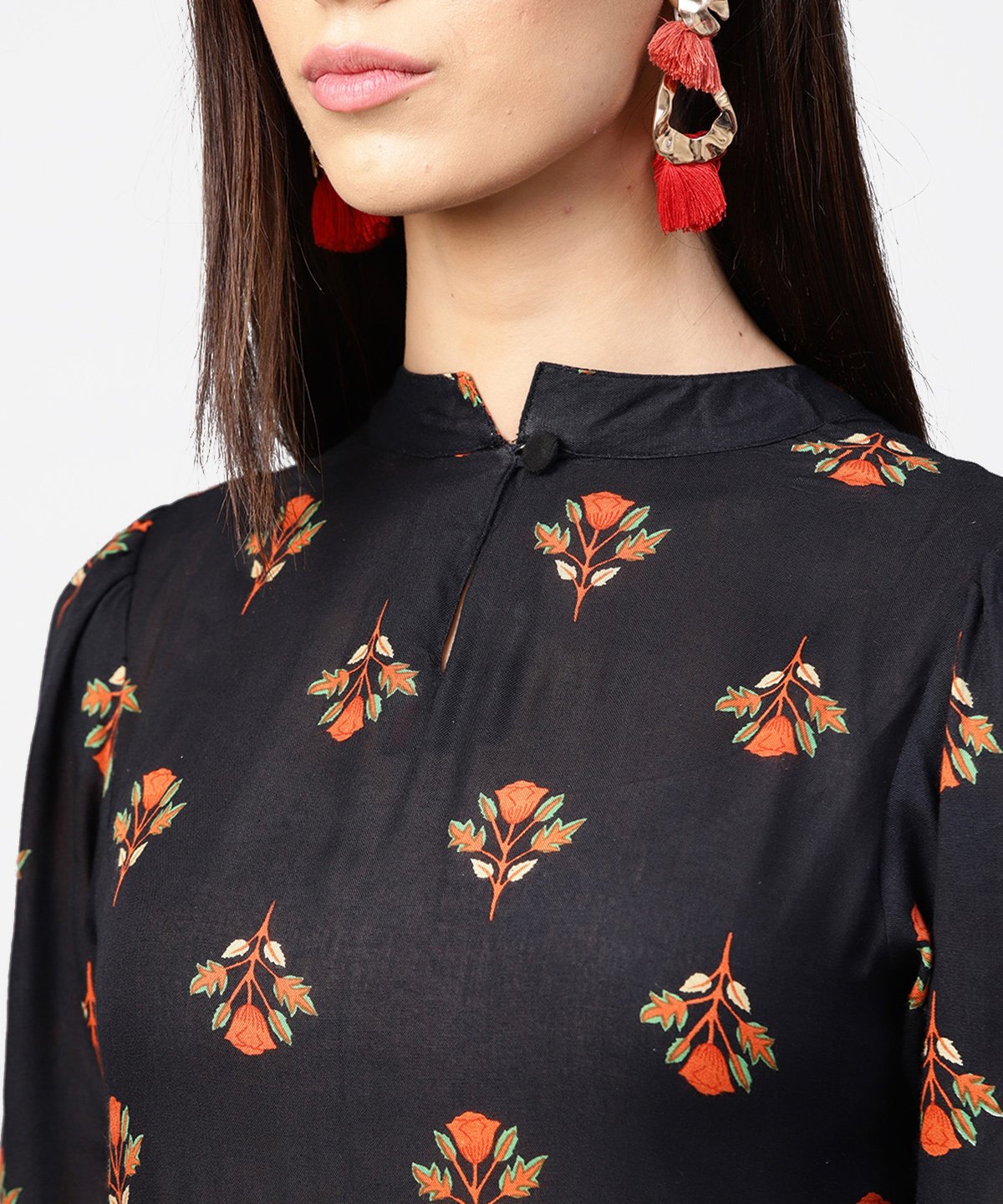 Dark Blue Full Sleeve Closed Neck Cotton Maxi Dress | LASVINI - Redefining Indian Fashion with Elegance