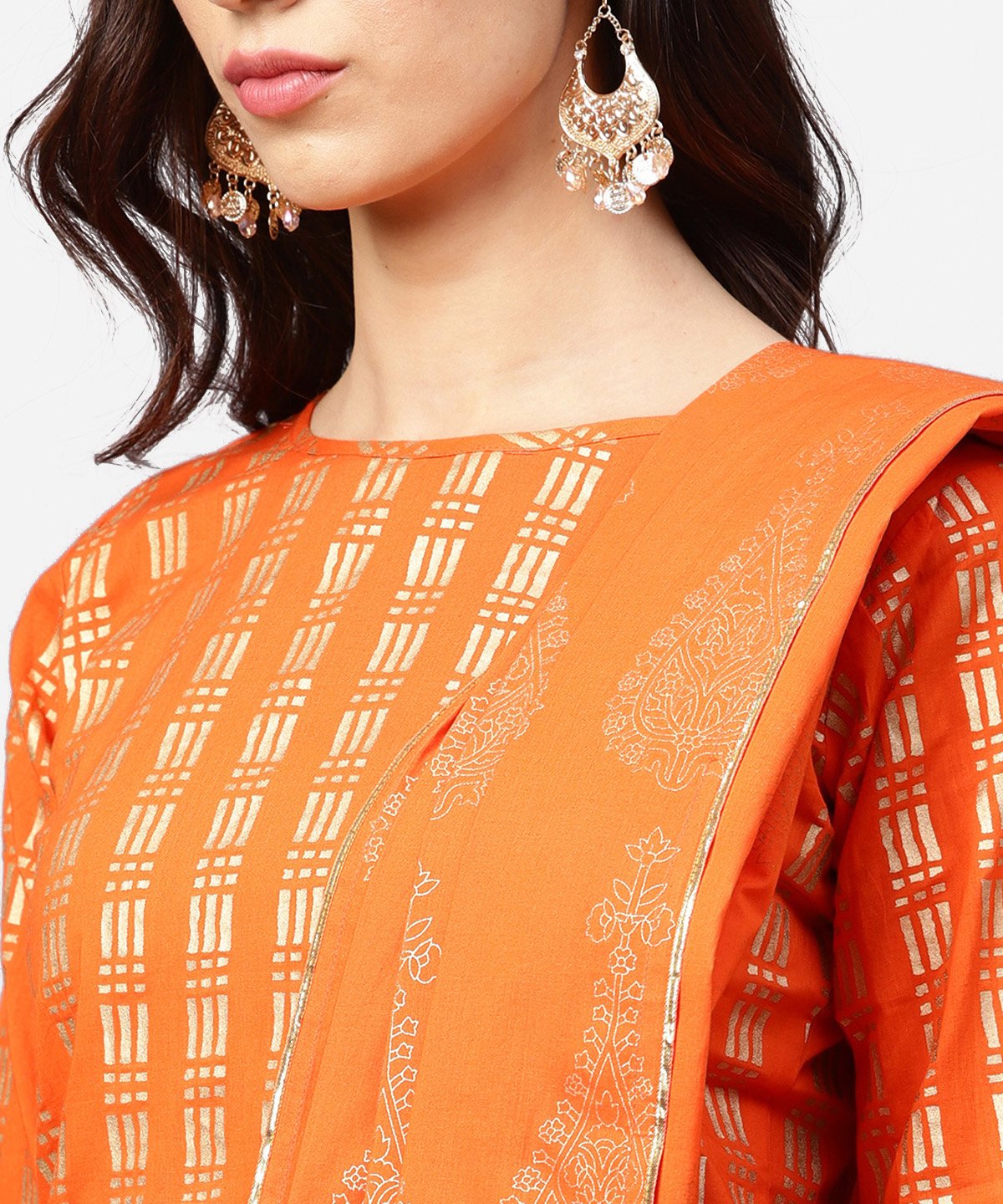 Yellow Printed 3/4Th Sleeve Cotton A-Line Kurta With Flared Pallazo & Dupatta | LASVINI - Redefining Indian Fashion with Elegance
