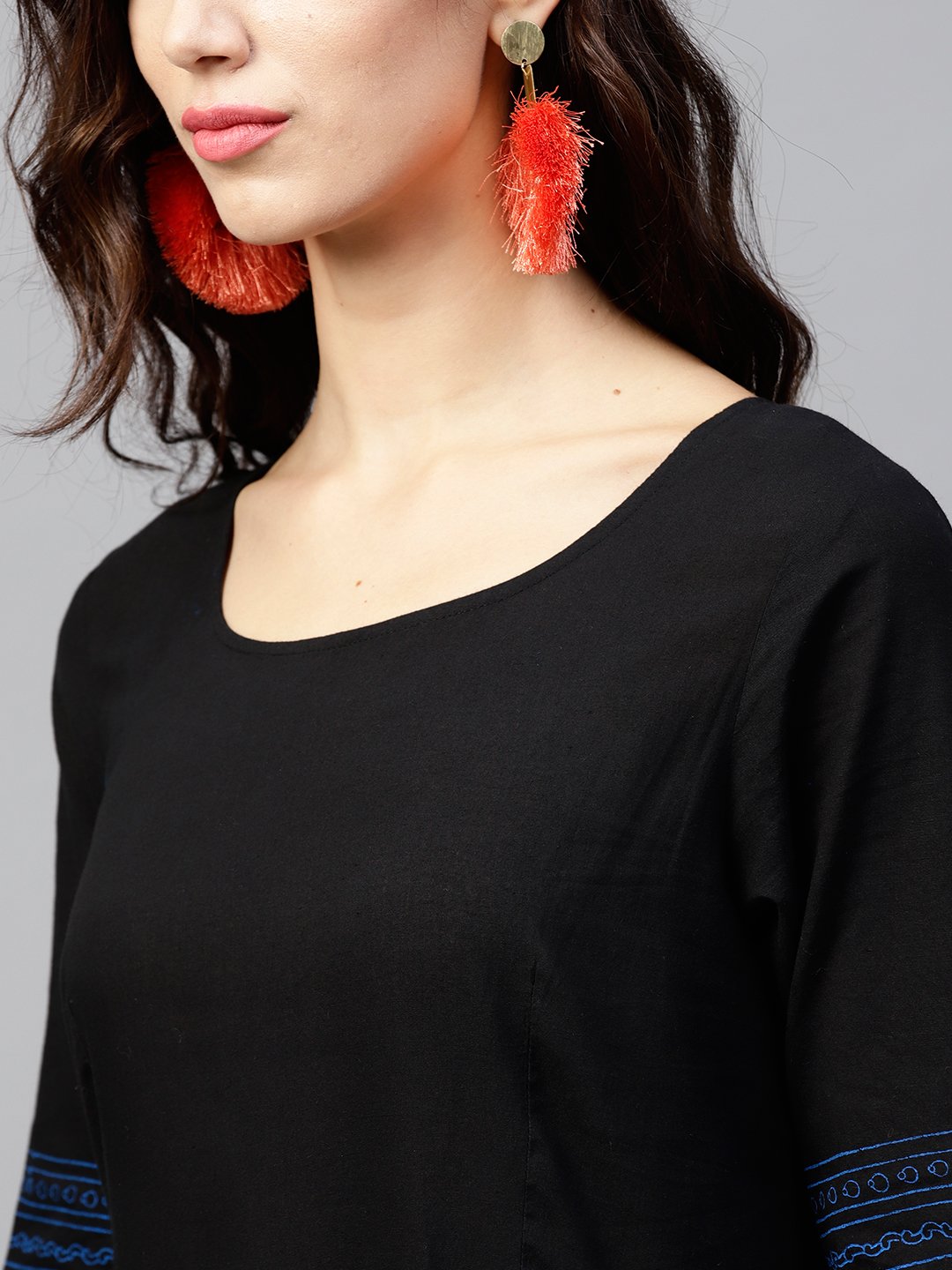 Black Block Printed Maxi Dress With Round Neck And Halfsleevs | LASVINI - Redefining Indian Fashion with Elegance