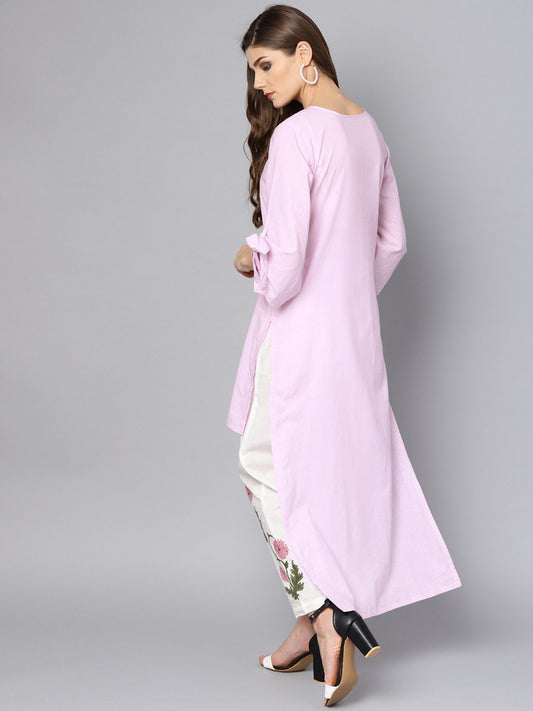 Baby Pink Kurta Set With White Embroidered Straight Pant | LASVINI - Redefining Indian Fashion with Elegance