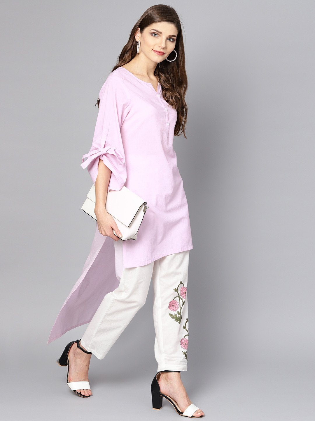 Baby Pink Kurta Set With White Embroidered Straight Pant | LASVINI - Redefining Indian Fashion with Elegance