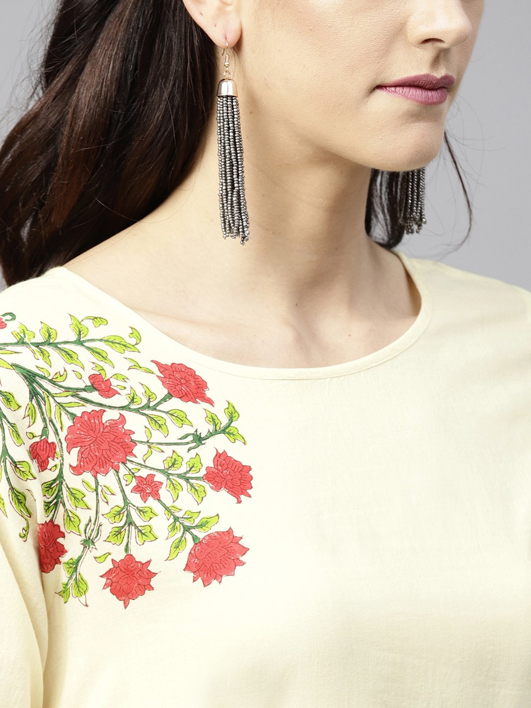 Yellow Dyed Cowl Maxi Dress With Round Neck And 3/4 Sleeves | LASVINI - Redefining Indian Fashion with Elegance