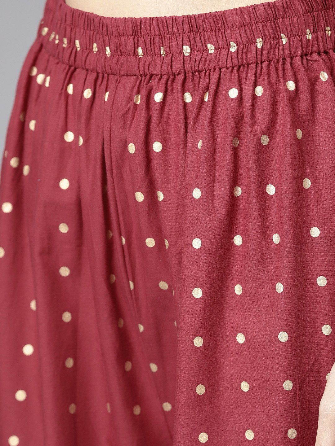 Maroon Printed 3/4Th Sleeve A-Line Cotton Kurta With Printed Ankle Length Palazzo | LASVINI - Redefining Indian Fashion with Elegance