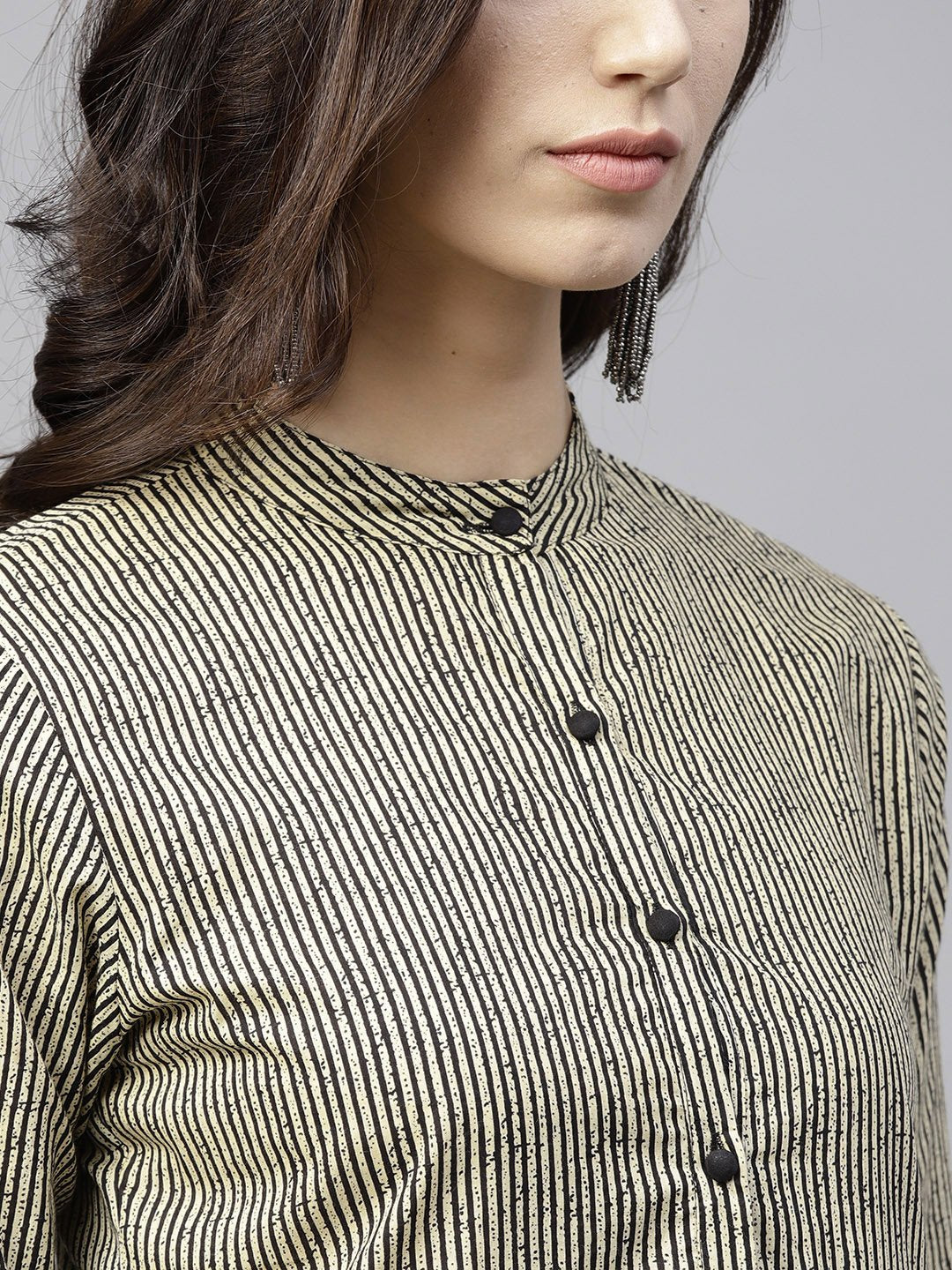 Black Striped 3/4Th Sleeve Layered Top | LASVINI - Redefining Indian Fashion with Elegance
