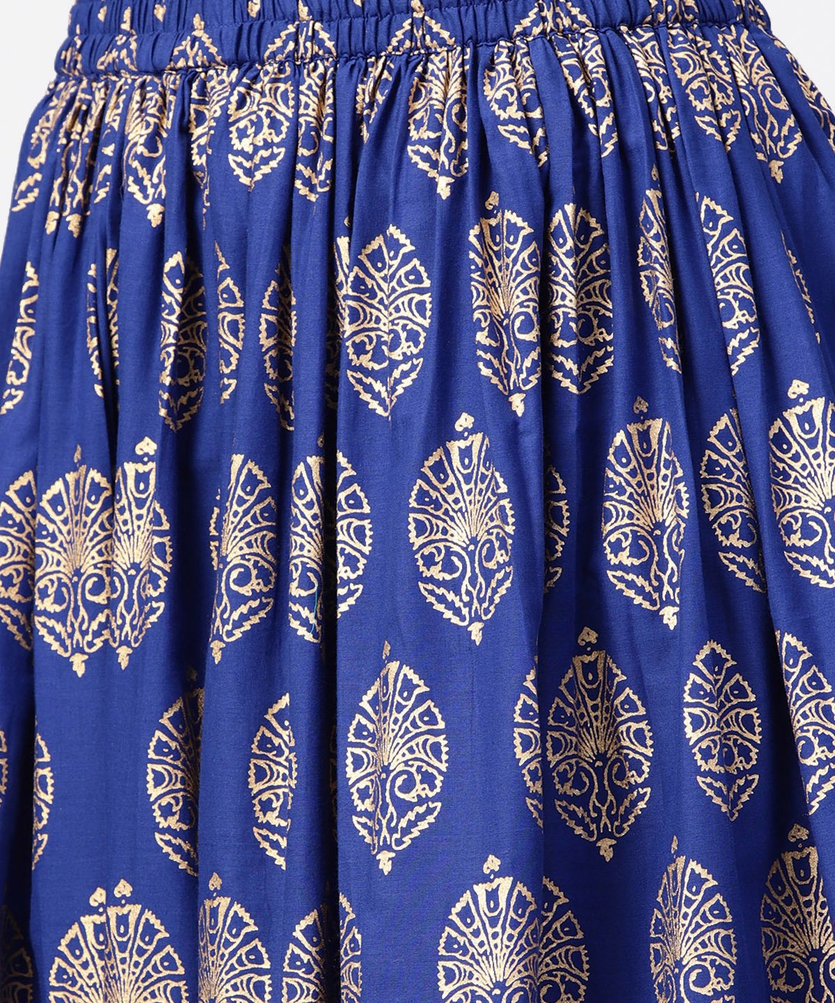 Orange Printed 3/4Th Sleeve Cotton Kurta With Blue Printed Flared Ankle Length Skirt | LASVINI - Redefining Indian Fashion with Elegance