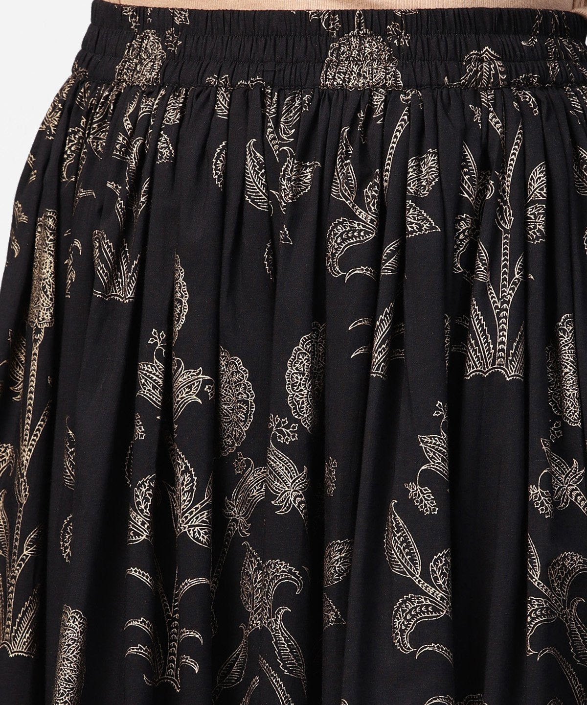 Blue Printed 3/4Th Sleeve A-Line Kurta With Black Flared Skirt | LASVINI - Redefining Indian Fashion with Elegance