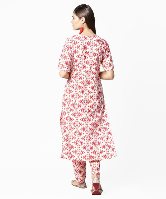 Peach Printed Half Sleeve Cotton Kurta With Ankle Length Printed Pant | LASVINI - Redefining Indian Fashion with Elegance