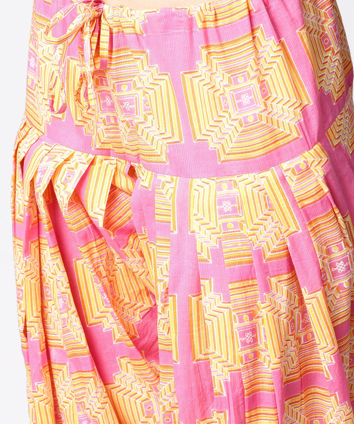 Yellow & Pink 3/4Th Sleeve Cotton Kurti With Ankle Length Salwar | LASVINI - Redefining Indian Fashion with Elegance
