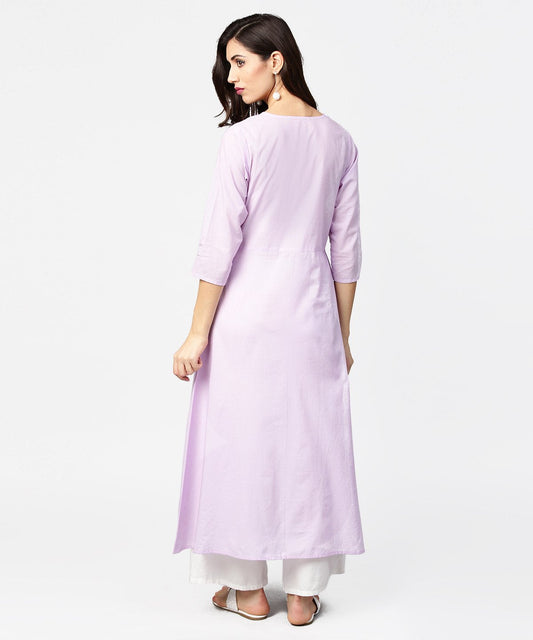 Baby Pink 3/4Th Sleeve Cotton Straight Kurta | LASVINI - Redefining Indian Fashion with Elegance