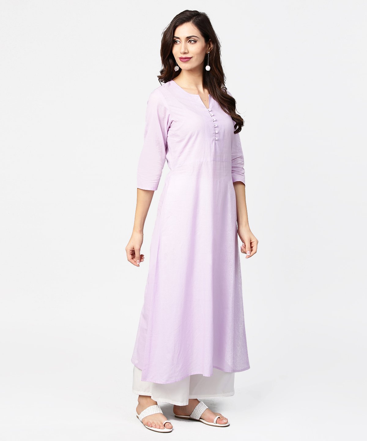 Baby Pink 3/4Th Sleeve Cotton Straight Kurta | LASVINI - Redefining Indian Fashion with Elegance