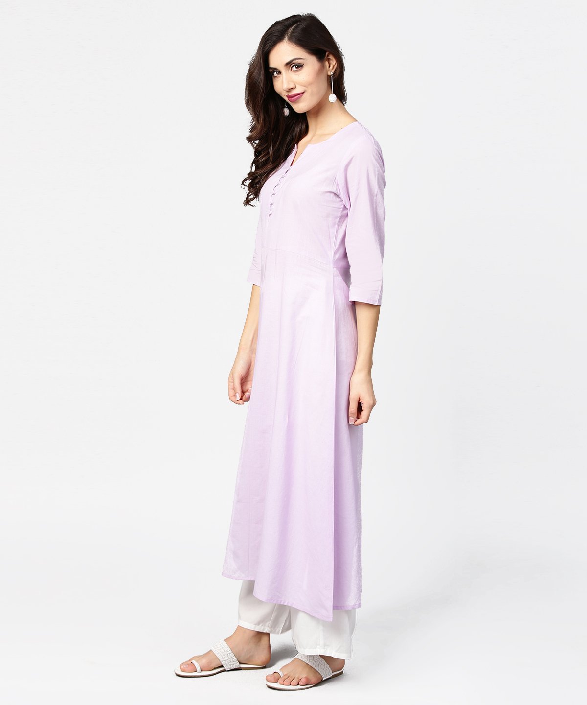 Baby Pink 3/4Th Sleeve Cotton Straight Kurta | LASVINI - Redefining Indian Fashion with Elegance
