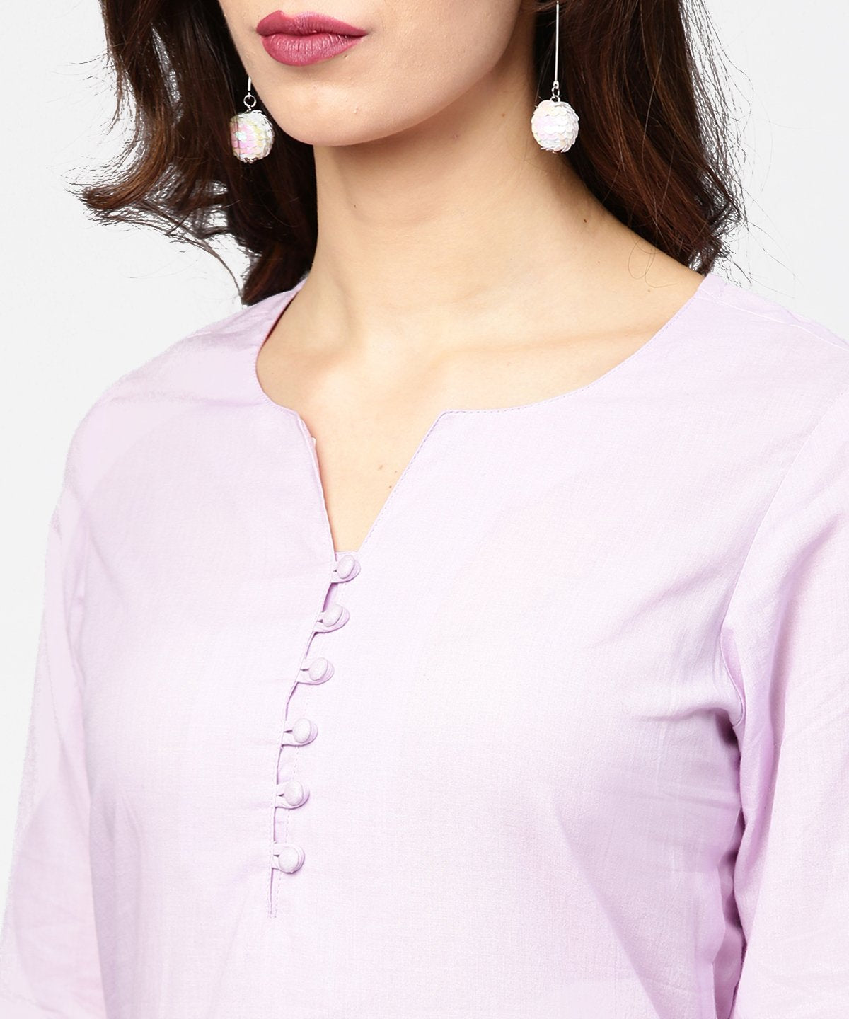 Baby Pink 3/4Th Sleeve Cotton Straight Kurta | LASVINI - Redefining Indian Fashion with Elegance