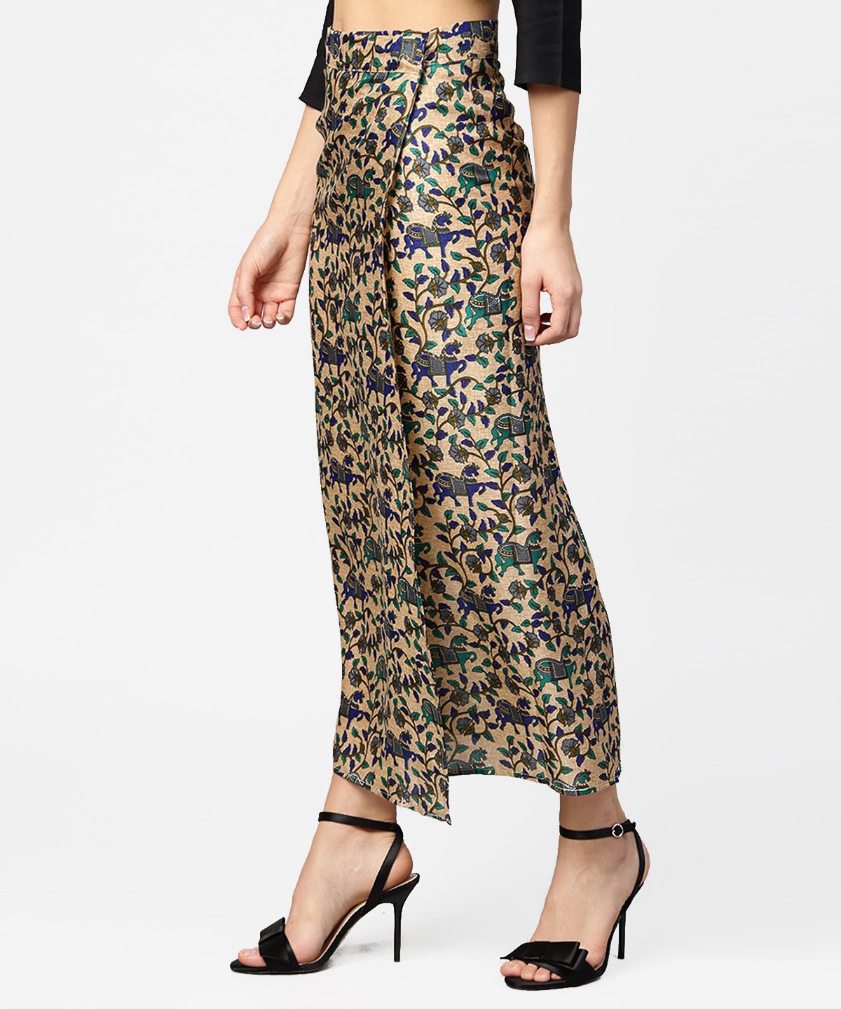 Beige Printed Midi Cotton Straight Skirt | LASVINI - Redefining Indian Fashion with Elegance