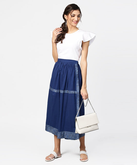 Blue Midi Length Cotton Flared Skirt | LASVINI - Redefining Indian Fashion with Elegance