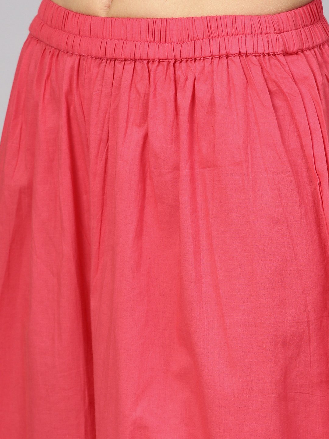 Pastel Green Floral Printed A-Line Cotton Kurta With Solid Coral Culottes | LASVINI - Redefining Indian Fashion with Elegance