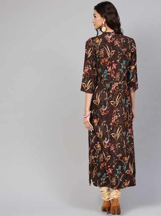 Black Floral Printed Kurta With Solid Chudidar | LASVINI - Redefining Indian Fashion with Elegance