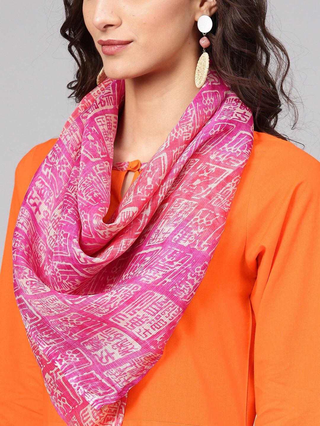 Solid A-Line Orange Kurta With Megenta Stole | LASVINI - Redefining Indian Fashion with Elegance