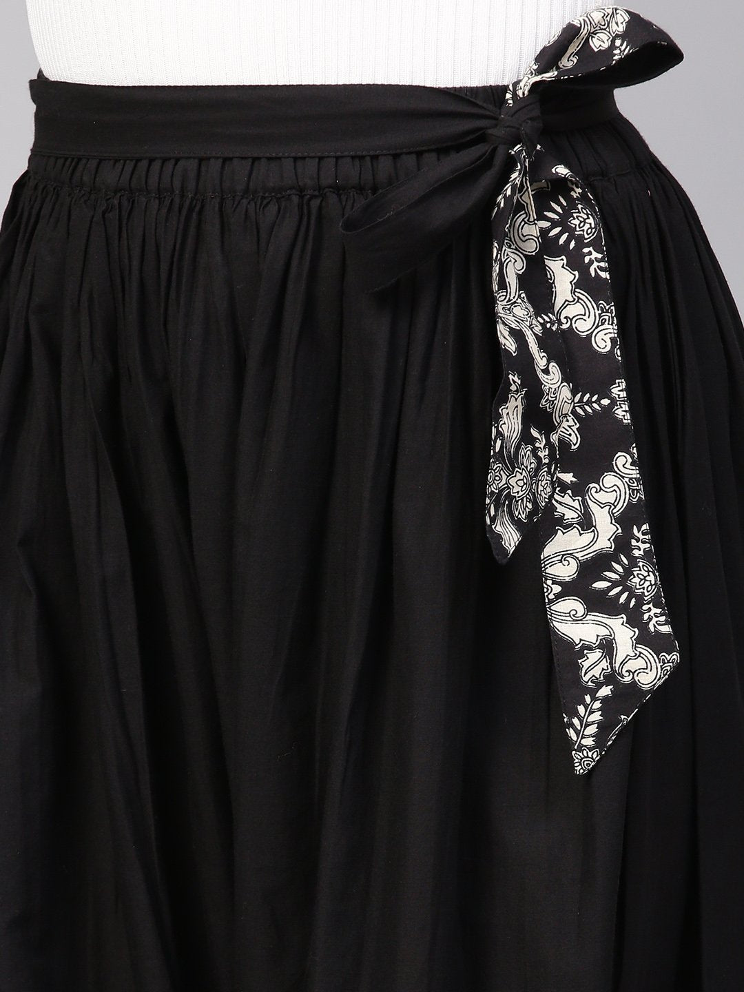 Solid Black Detailed With Print Harem | LASVINI - Redefining Indian Fashion with Elegance