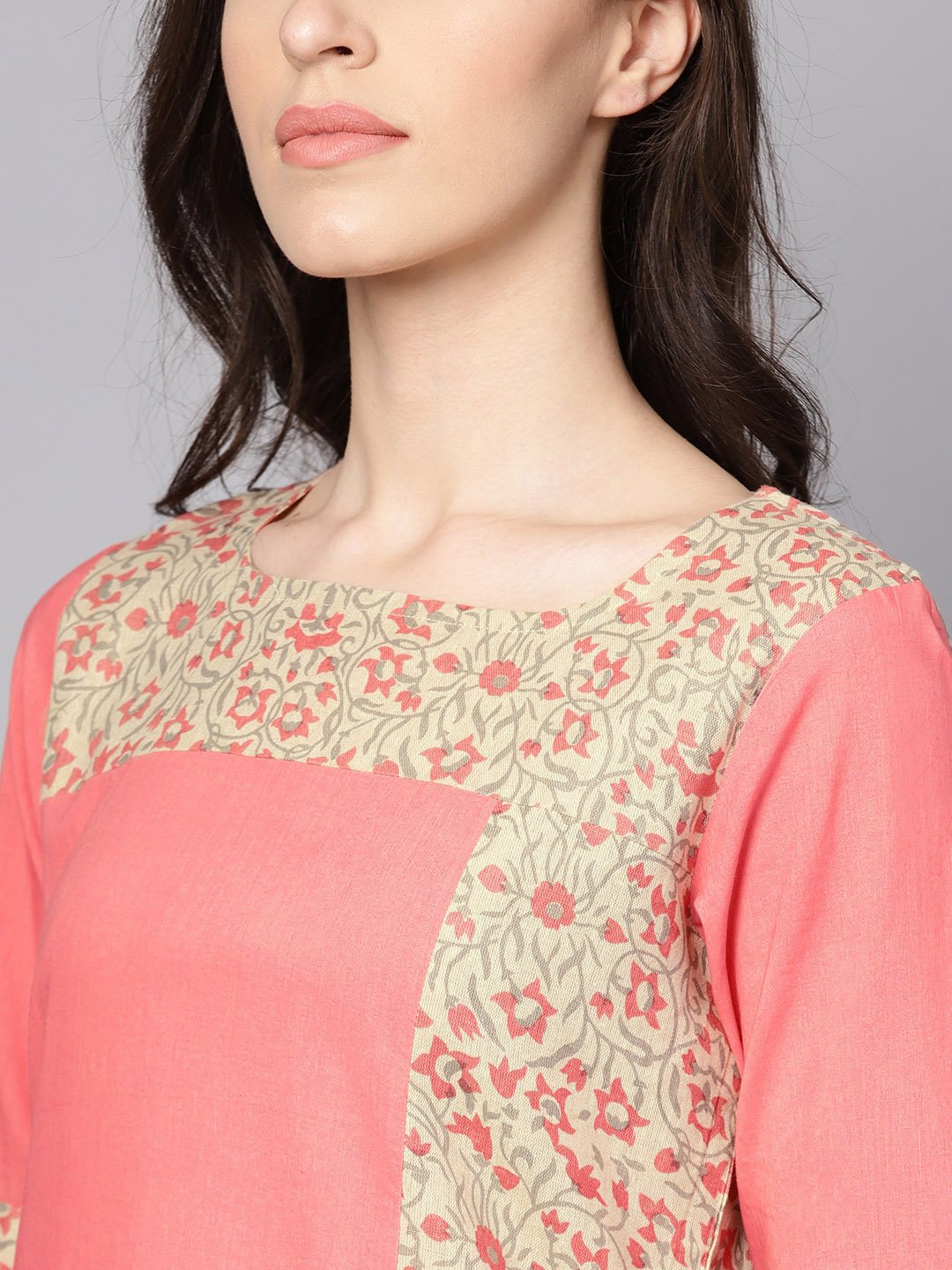 Pink Printed 3/4Th Sleeve Cotton Kurta | LASVINI - Redefining Indian Fashion with Elegance