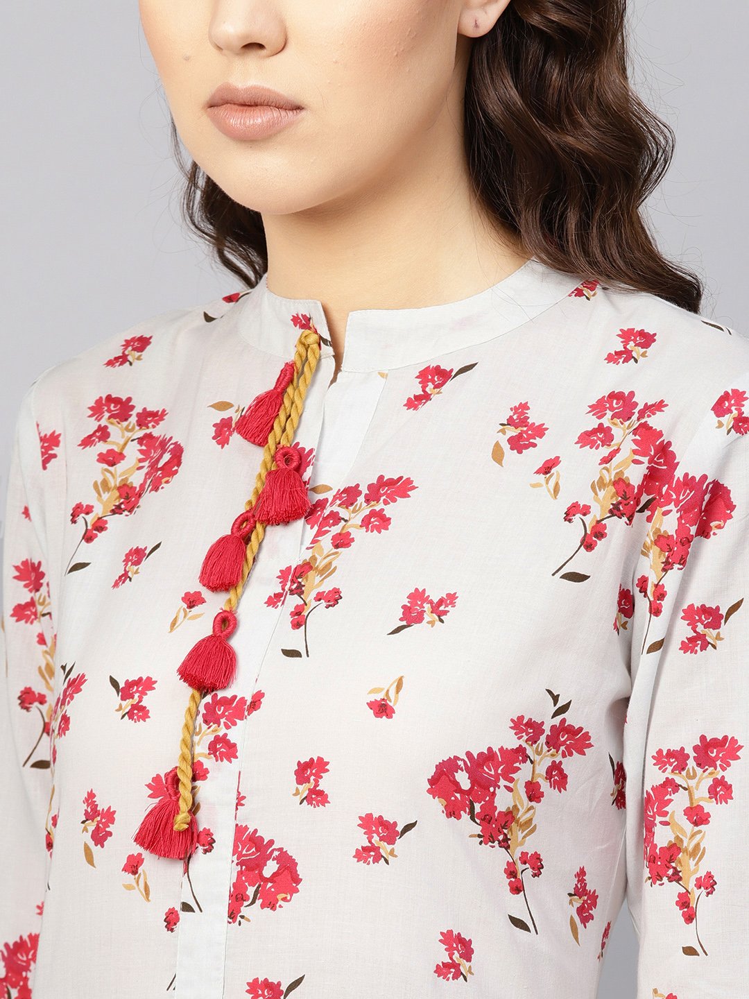 Women Grey & Pink Printed Straight Kurta | LASVINI - Redefining Indian Fashion with Elegance