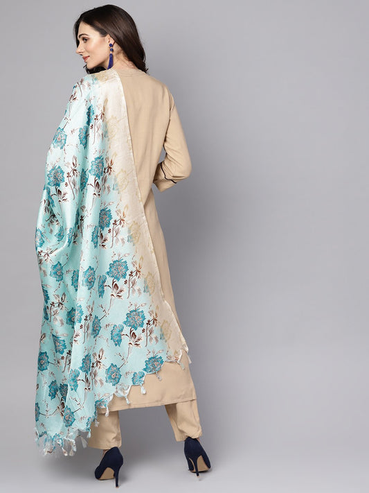 Beige 3/4Th Sleeve Rayon Kurta With Ankle Length Palazzo And Printed Dupatta | LASVINI - Redefining Indian Fashion with Elegance
