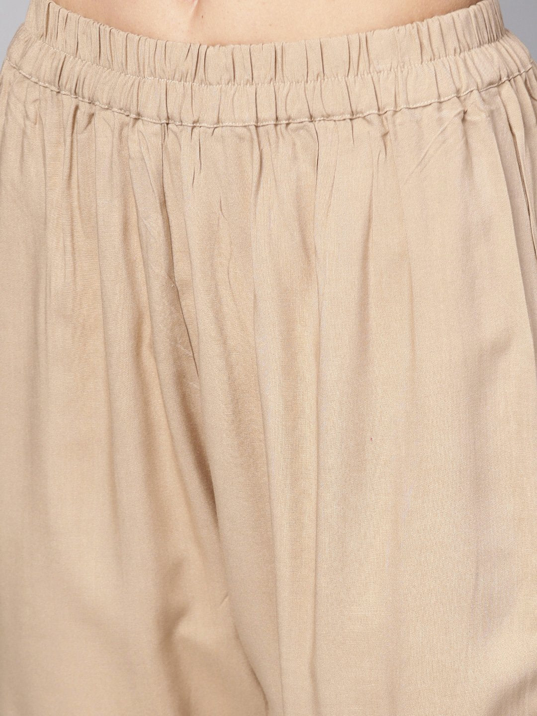 Beige 3/4Th Sleeve Rayon Kurta With Ankle Length Palazzo And Printed Dupatta | LASVINI - Redefining Indian Fashion with Elegance
