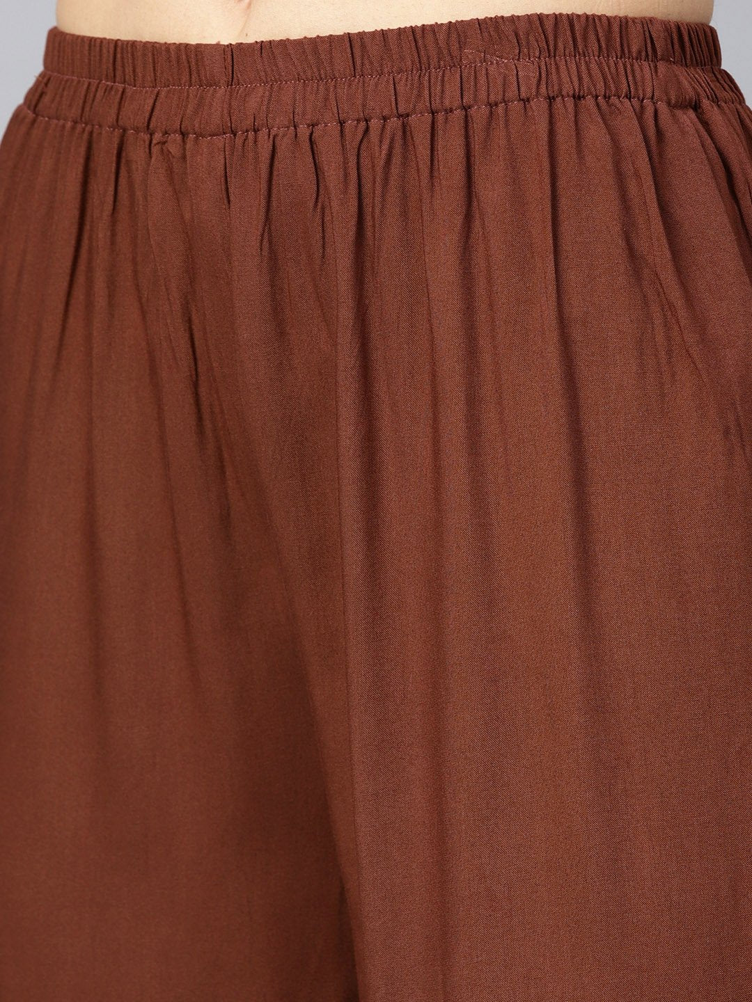 Solid Brown With Gota Detailing Straight Kurta And Sharara With Printed Dupatta | LASVINI - Redefining Indian Fashion with Elegance