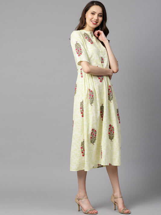 Floral Printed Dress With Side Pleats | LASVINI - Redefining Indian Fashion with Elegance