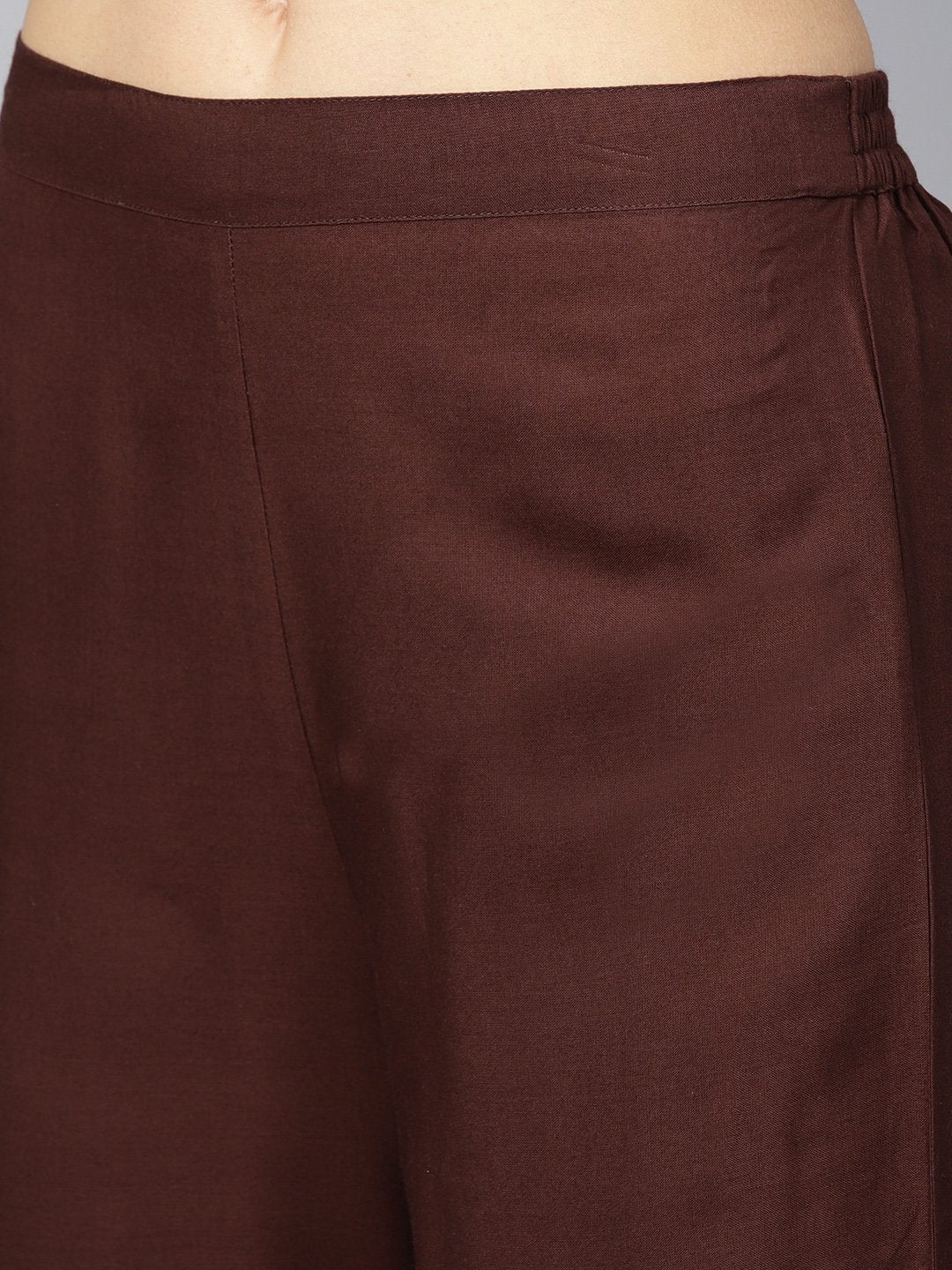 Mustard Brown Chanderi Straight Kurta With Lining With Solid Chocolate Brown Rayon Pants With Kotadoriya Dupatta | LASVINI - Redefining Indian Fashion with Elegance