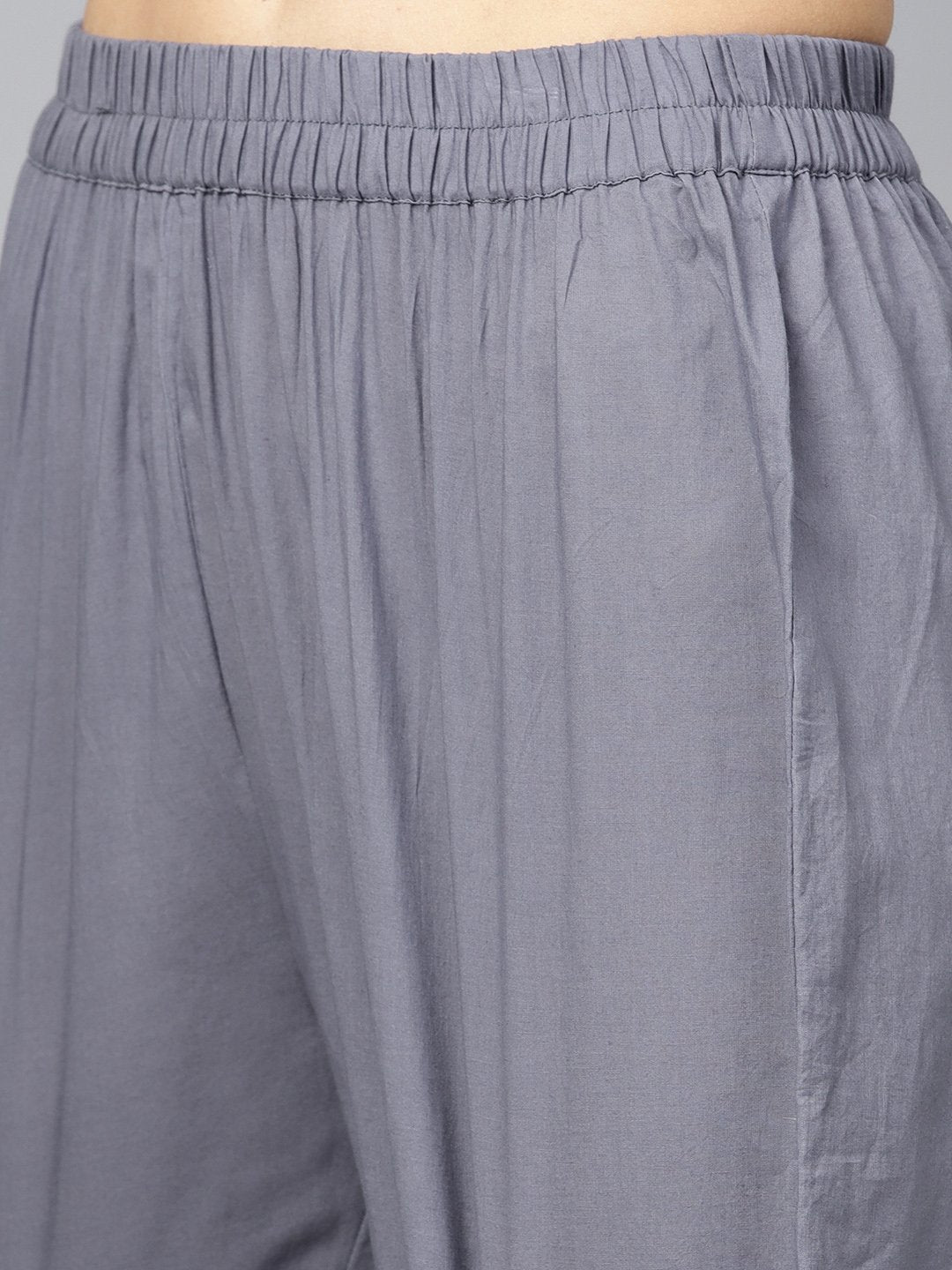 Sage Green Printed V-Neck Angrakha Style 3/4Th Assymetrical Sleeve Falred Kurta With Solid Pants. | LASVINI - Redefining Indian Fashion with Elegance