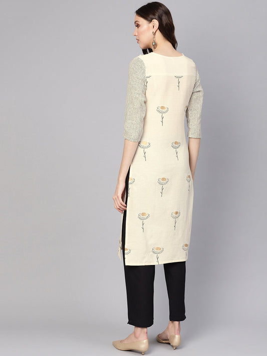 Women Off-White & Black Printed Kurta With Trousers | LASVINI - Redefining Indian Fashion with Elegance