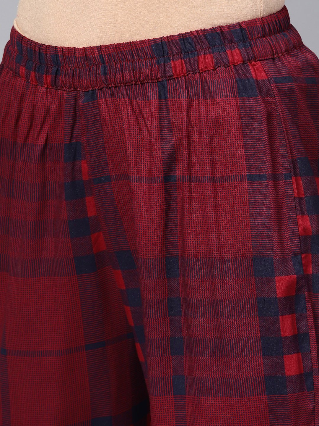 Navy Blue Solid Straight Kurta Set With Checked Pants | LASVINI - Redefining Indian Fashion with Elegance