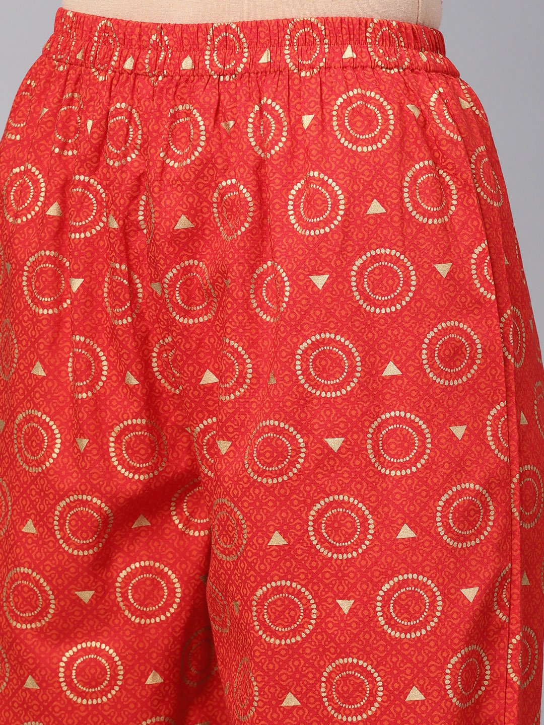 Solid Red Kurta Set With Gold Printed Pants With Multi Colored Bhagalpuri Dupatta | LASVINI - Redefining Indian Fashion with Elegance