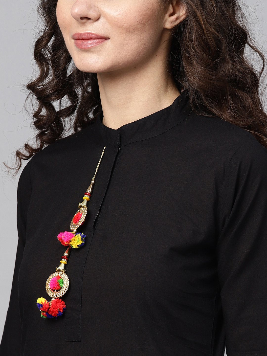 Solid Black Kurta Set With Pants & Bhagalpuri Multi Colored Dupatta | LASVINI - Redefining Indian Fashion with Elegance