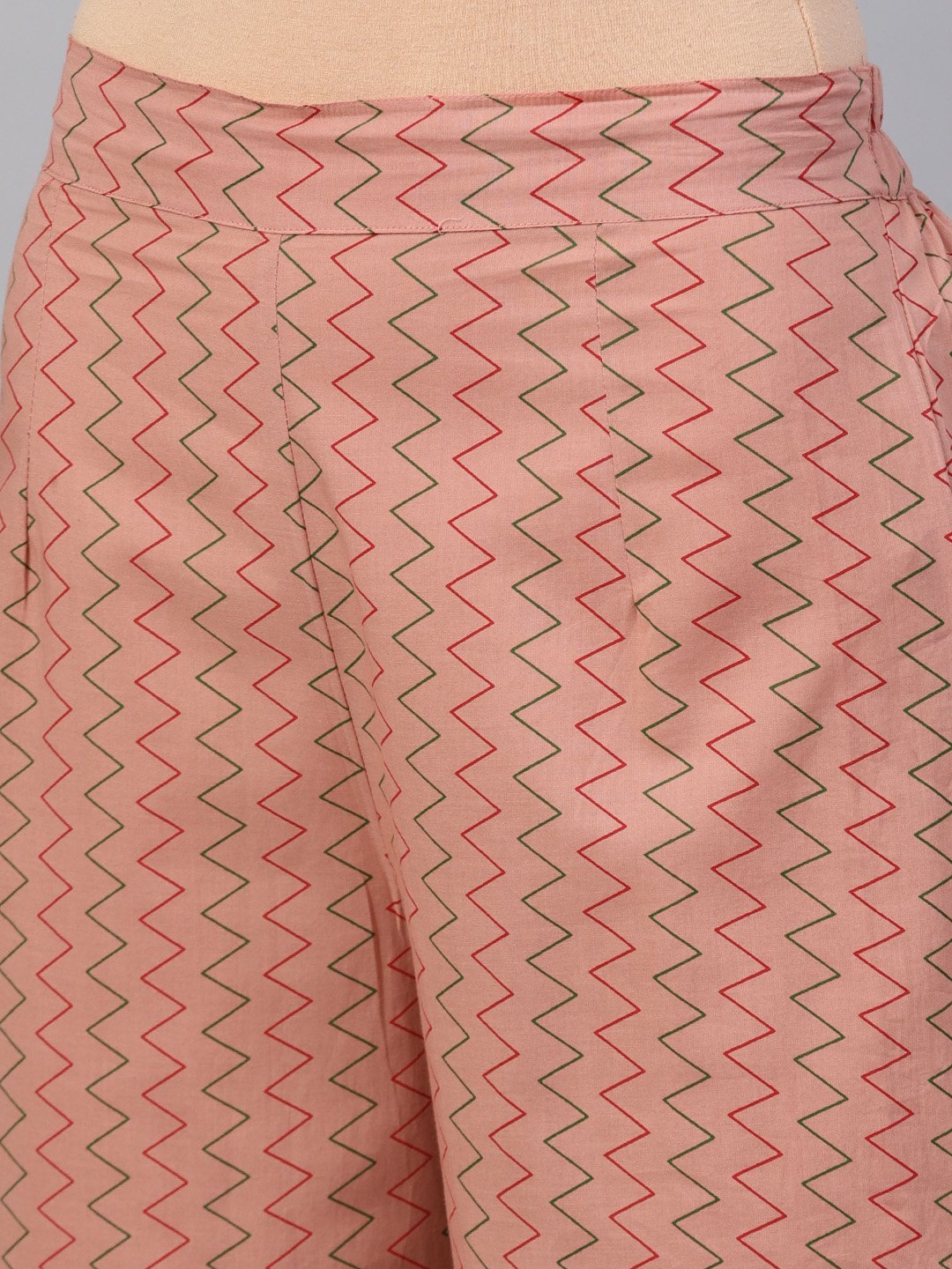 Beige Printed 3/4Th Sleeve Cotton Kurta Set With Striped Printed Dupatta | LASVINI - Redefining Indian Fashion with Elegance