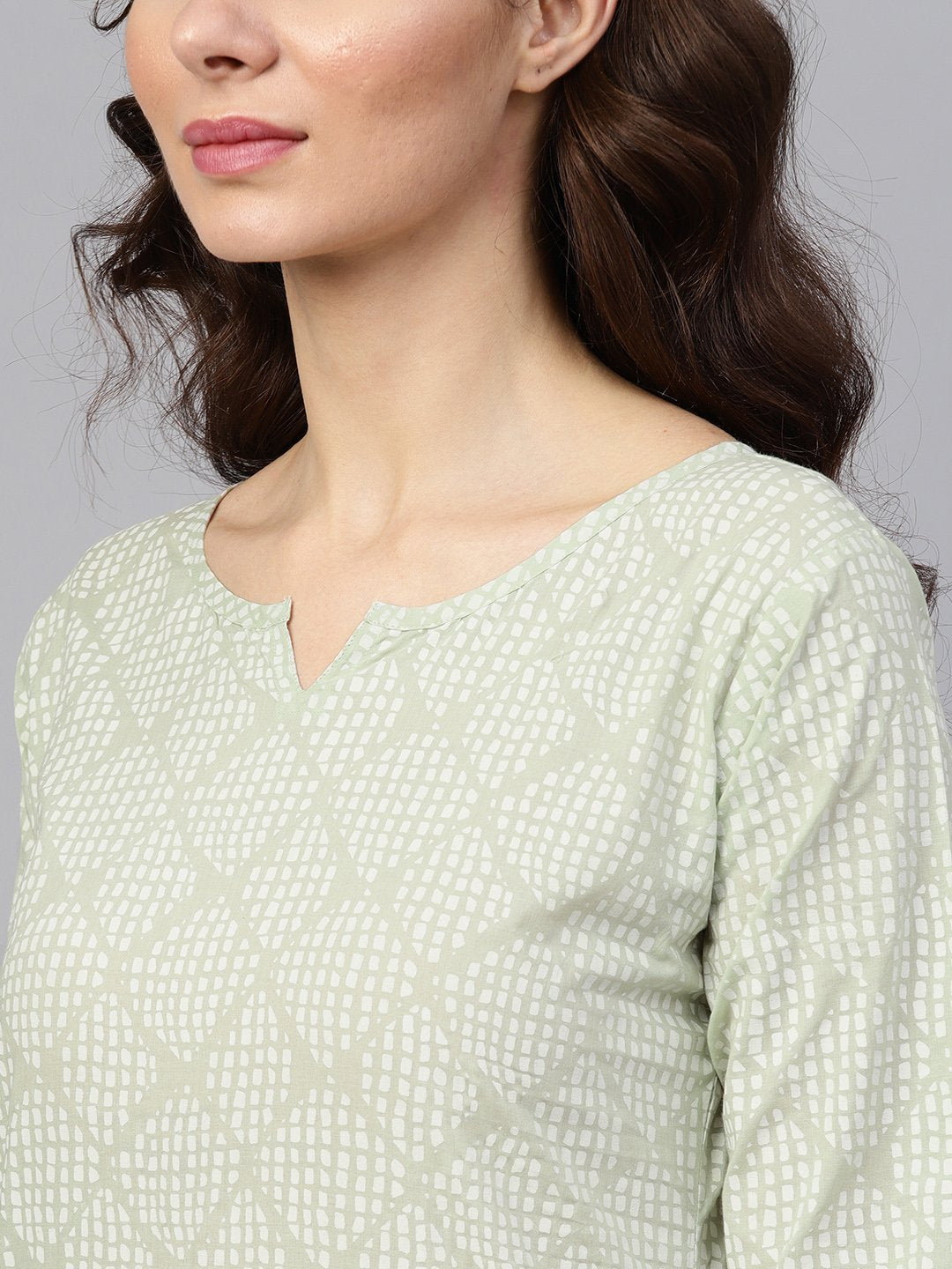 Green Printed 3/4Th Sleeve Cotton Printed Straight Kurta | LASVINI - Redefining Indian Fashion with Elegance