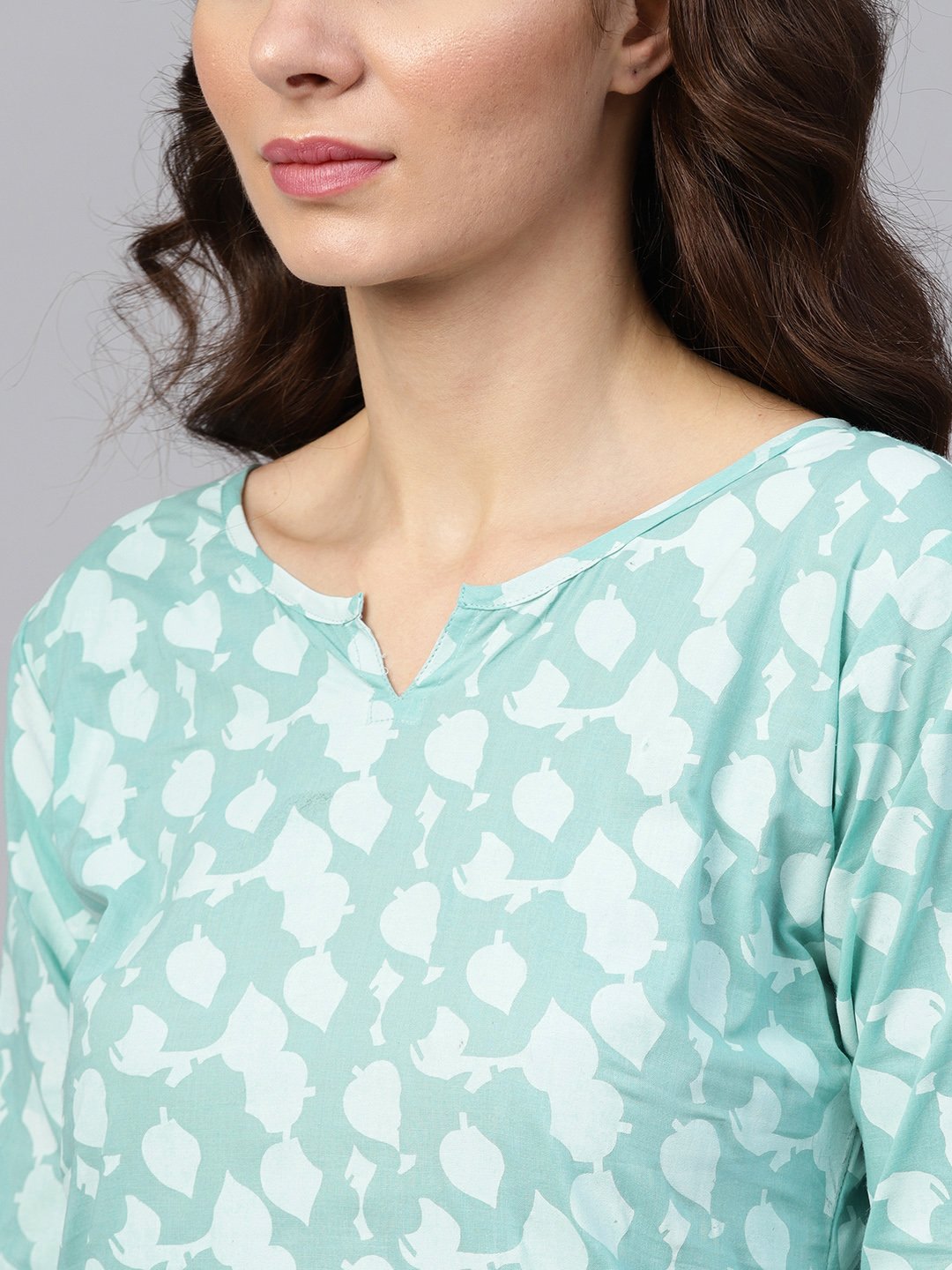 Blue Printed 3/4Th Sleeve Cotton Printed Straight Kurta | LASVINI - Redefining Indian Fashion with Elegance