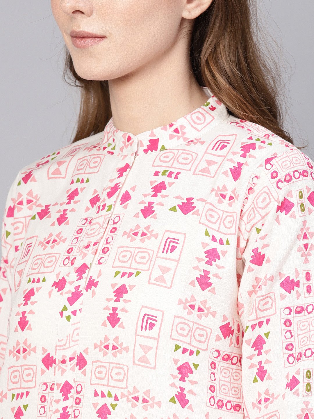 Women White & Pink Printed Straight Kurta | LASVINI - Redefining Indian Fashion with Elegance