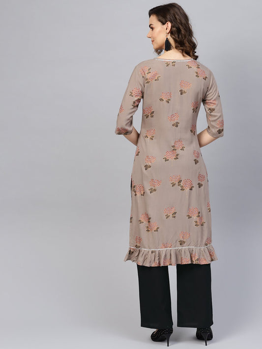 Women Taupe & Black Printed Kurta With Palazzos | LASVINI - Redefining Indian Fashion with Elegance