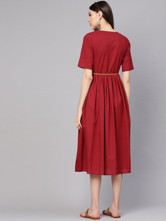 Women Red Solid Maxi Dress | LASVINI - Redefining Indian Fashion with Elegance