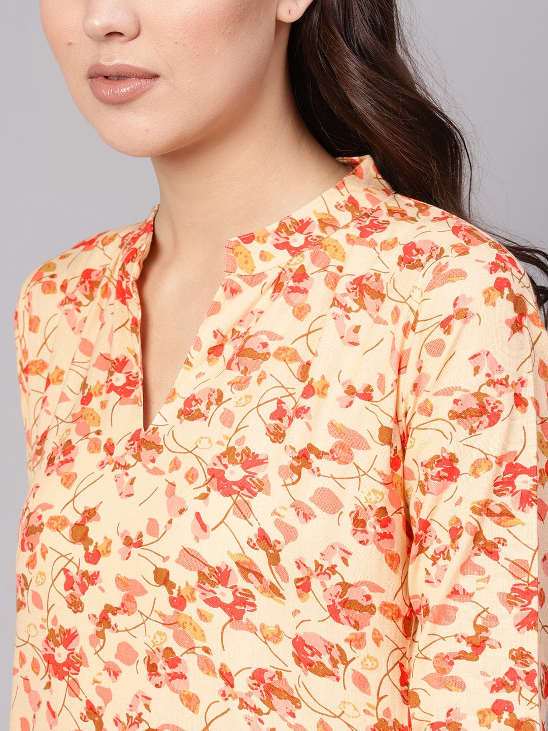 Women Cream-Coloured & Peach-Coloured Printed Kurta With Palazzos & Dupatta | LASVINI - Redefining Indian Fashion with Elegance