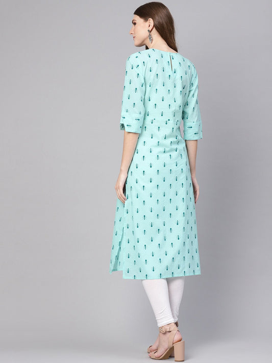 Women Green Printed Straight Kurta | LASVINI - Redefining Indian Fashion with Elegance