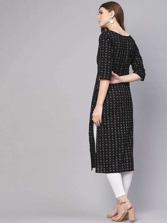 Women Black & White Printed Straight Kurta | LASVINI - Redefining Indian Fashion with Elegance