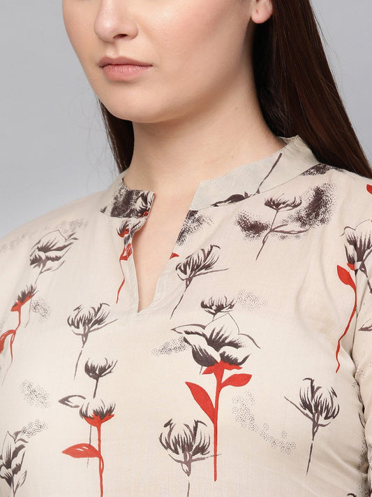 Women Sea Green Three-Quarter Sleeves Printed Straight Pure Cotton Kurta Palazzo Set | LASVINI - Redefining Indian Fashion with Elegance