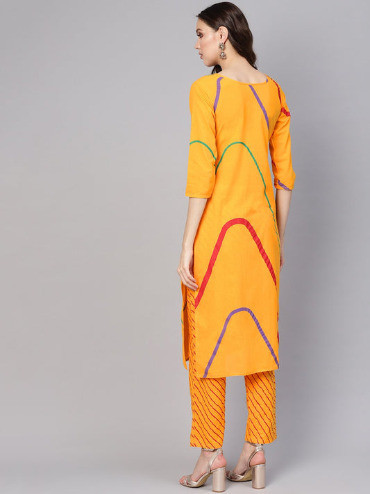 Women Yellow Printed Kurta With Trousers | LASVINI - Redefining Indian Fashion with Elegance